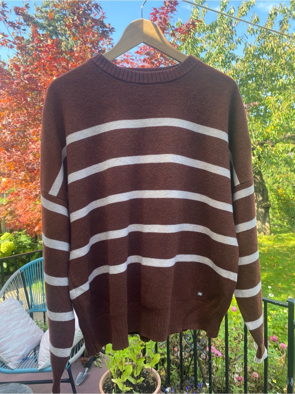 Fig Womenโs Brown Striped Crewneck Sweater